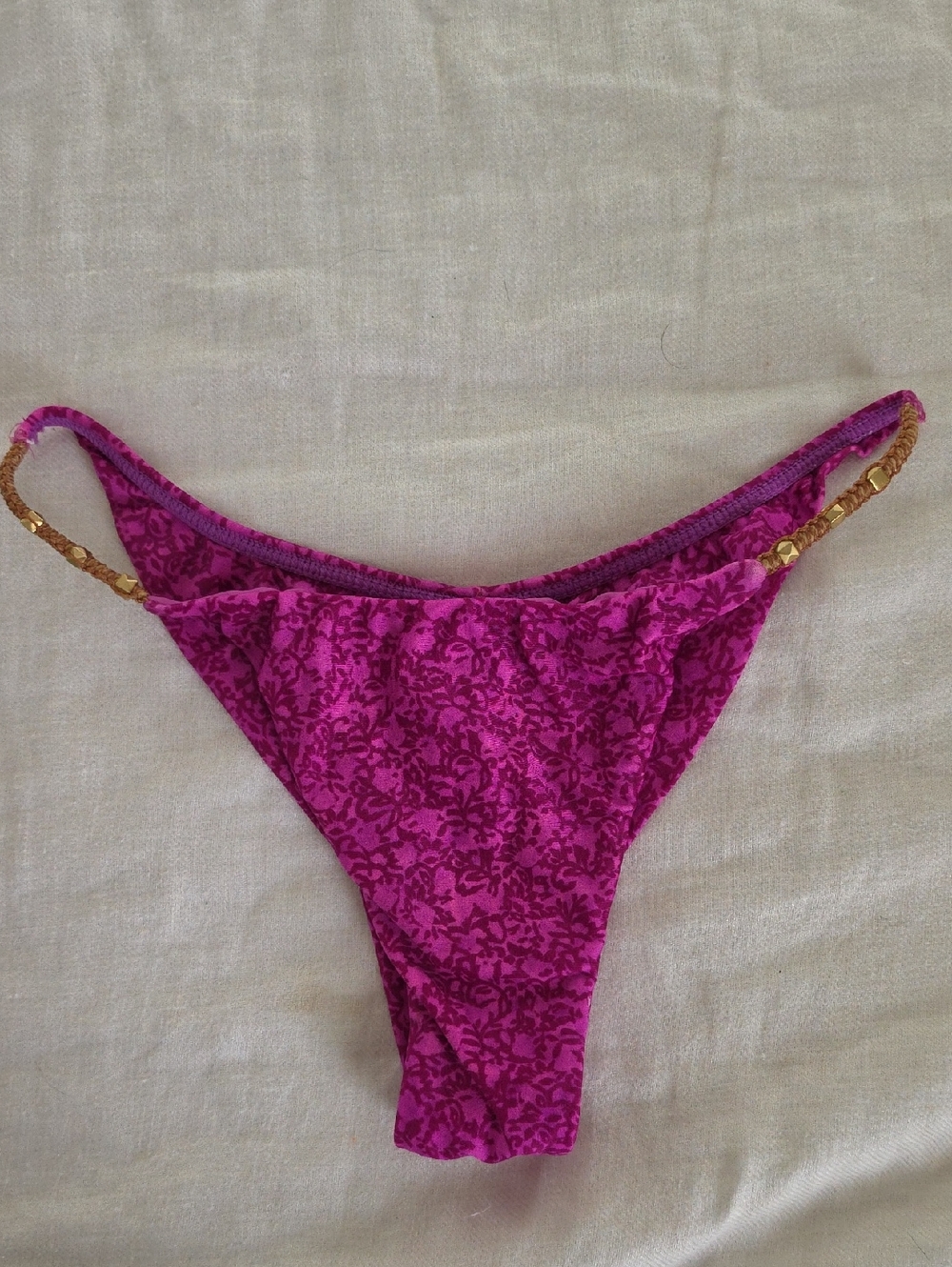 Women's Fuchsia Floral Bikini Bottom with Gold Chain Straps
